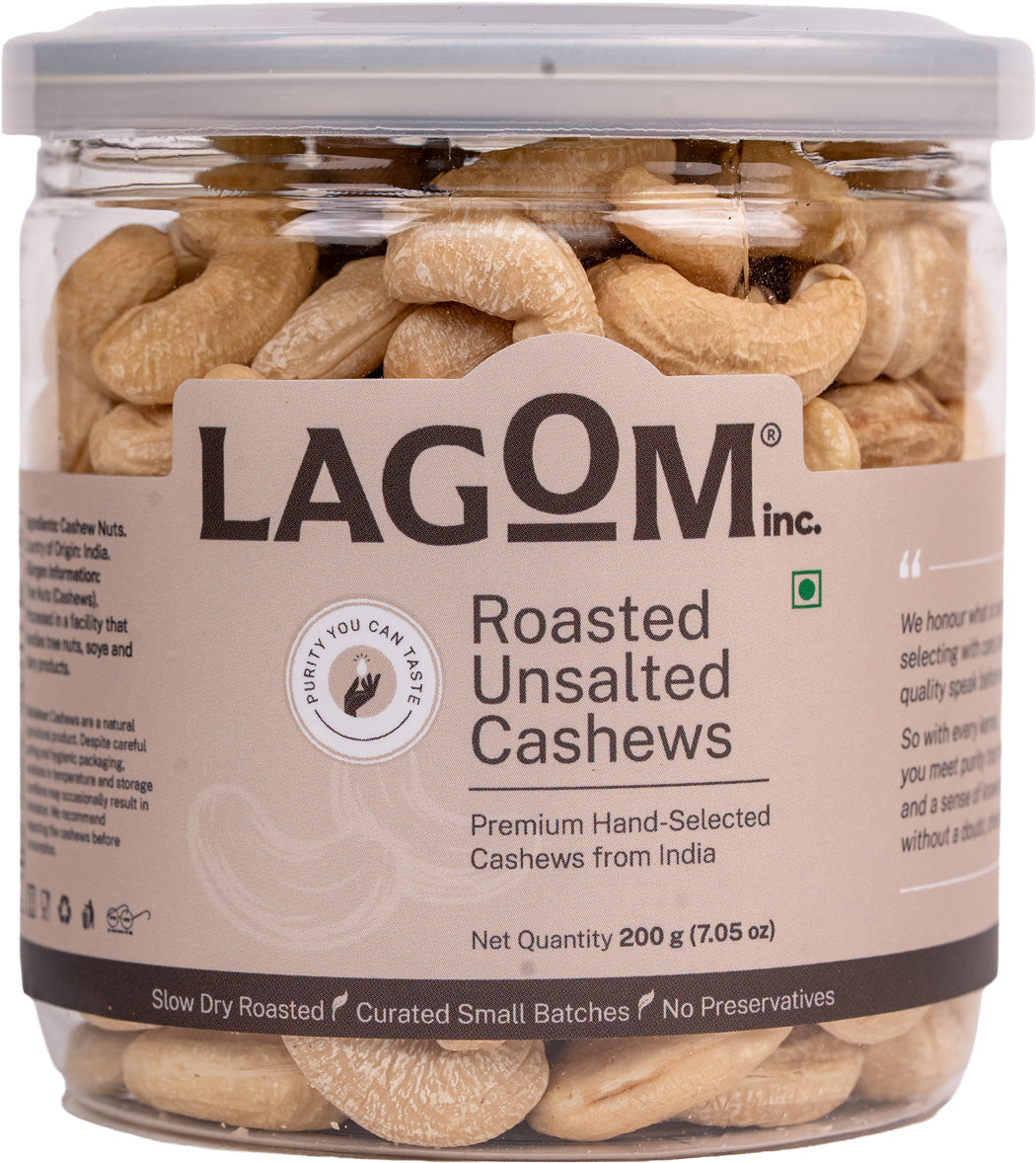 Lagom Roasted Unsalted Cashew Nuts
