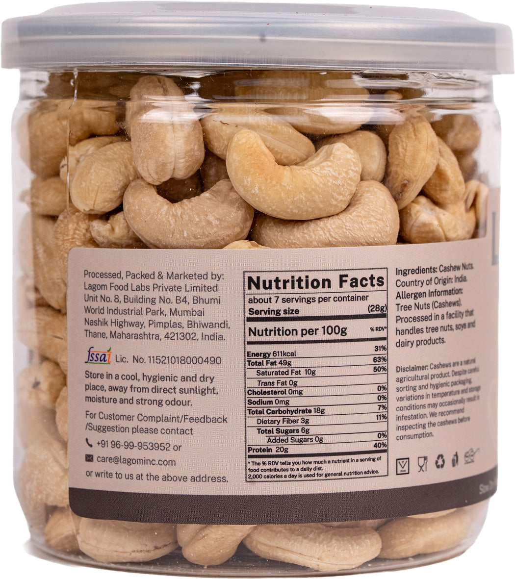 Lagom Roasted Unsalted Cashew Nuts
